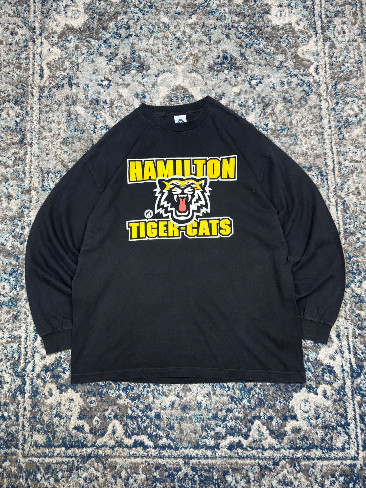 Vintage Hamilton Tiger Cats CFL Logo Spellout Long Sleeve T-Shirt Size XL
