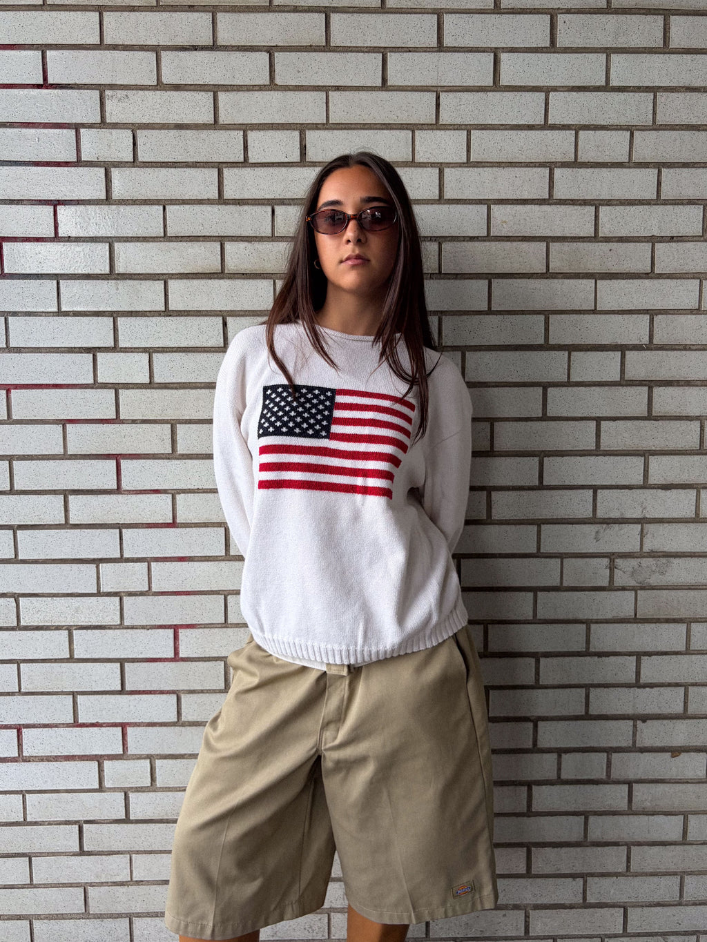 Vintage Womens Cherokee American Flag Graphic Pullover Knit Sweater Size XL
