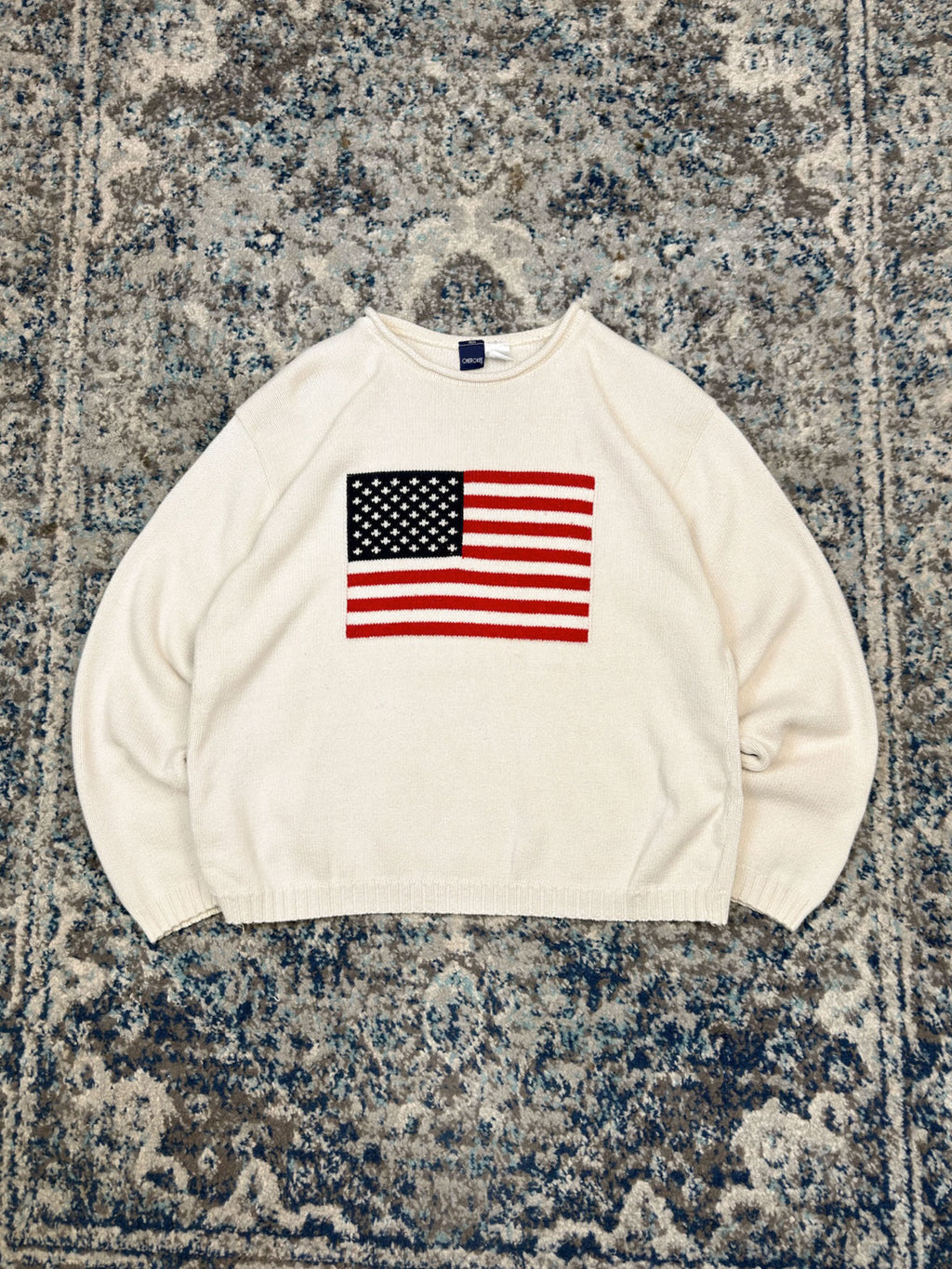 Vintage Womens Cherokee American Flag Graphic Pullover Knit Sweater Size XL
