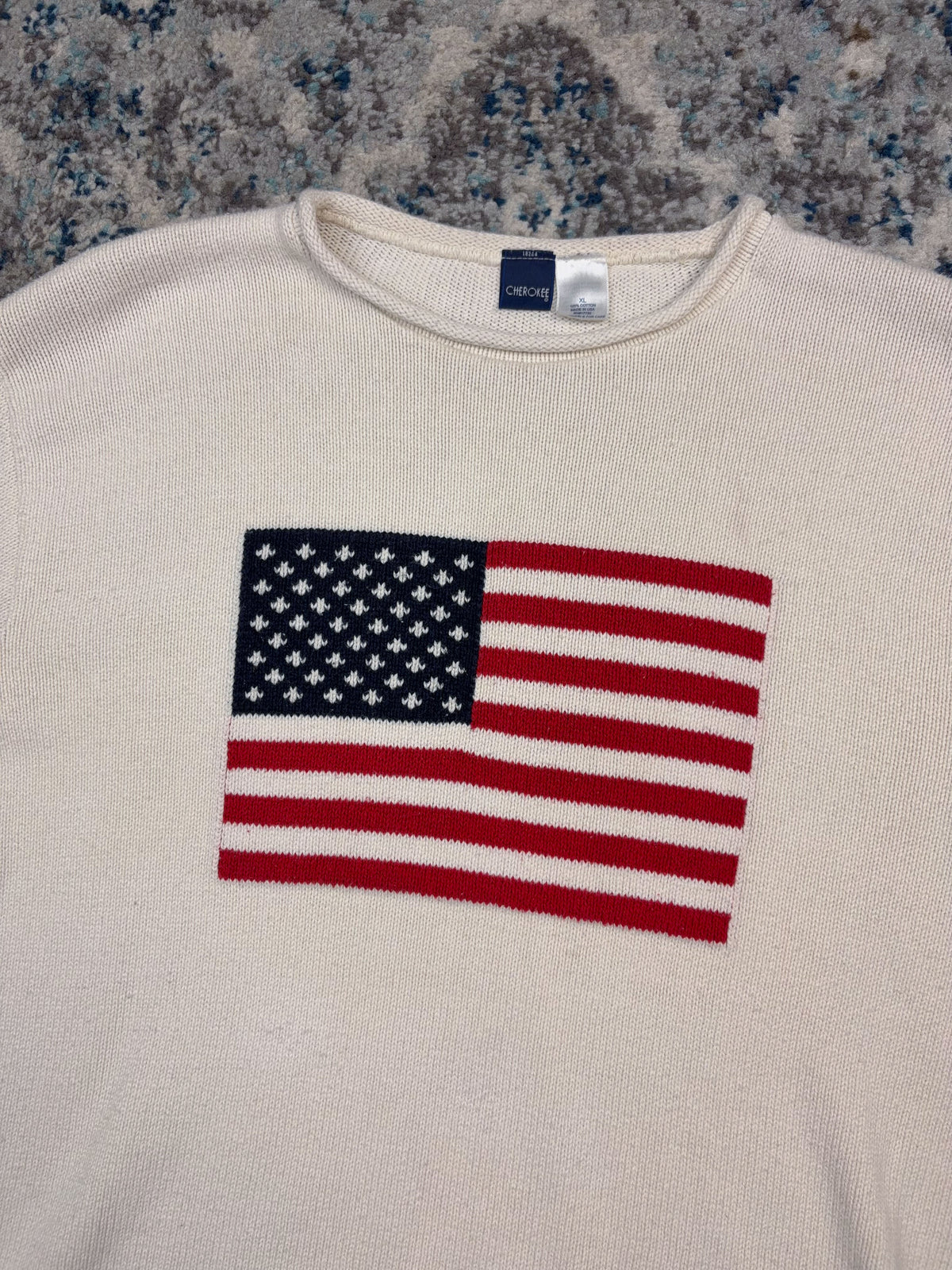 Vintage Womens Cherokee American Flag Graphic Pullover Knit Sweater Size XL