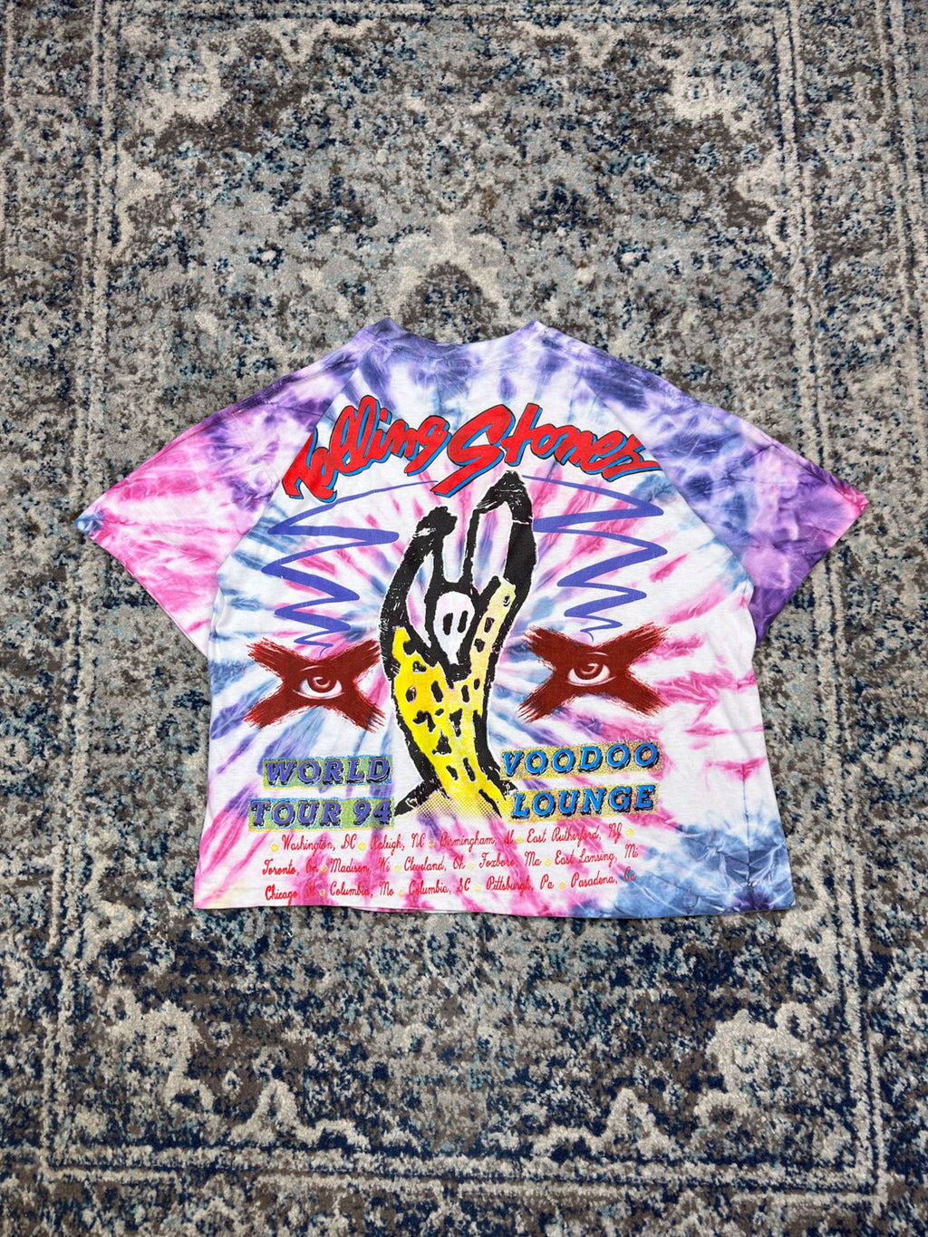 Vintage 1994 Rolling Stones Voodoo Lounge World Tour Graphic Tie Dye T-Shirt Size XL