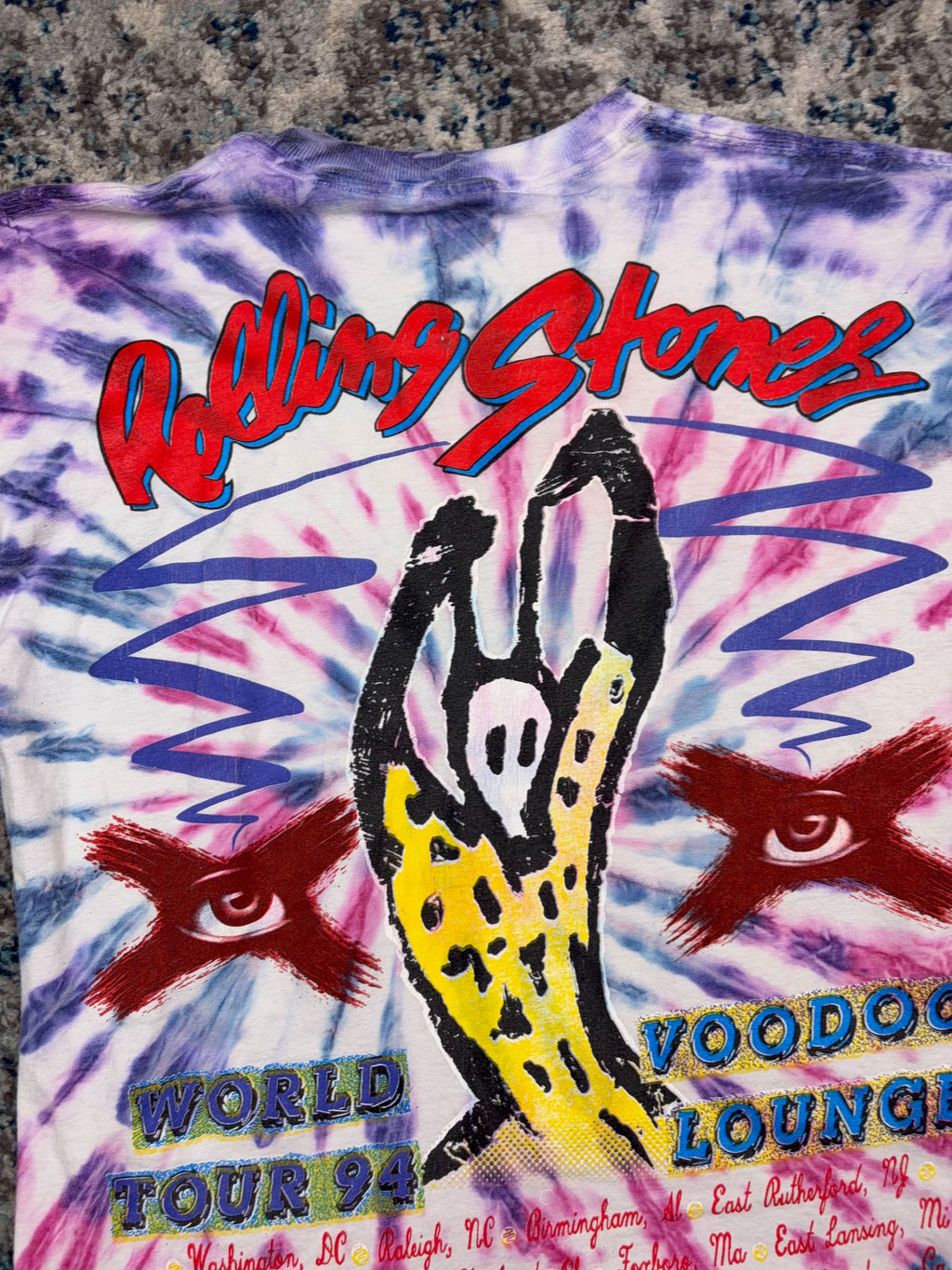 Vintage 1994 Rolling Stones Voodoo Lounge World Tour Graphic Tie Dye T-Shirt Size XL