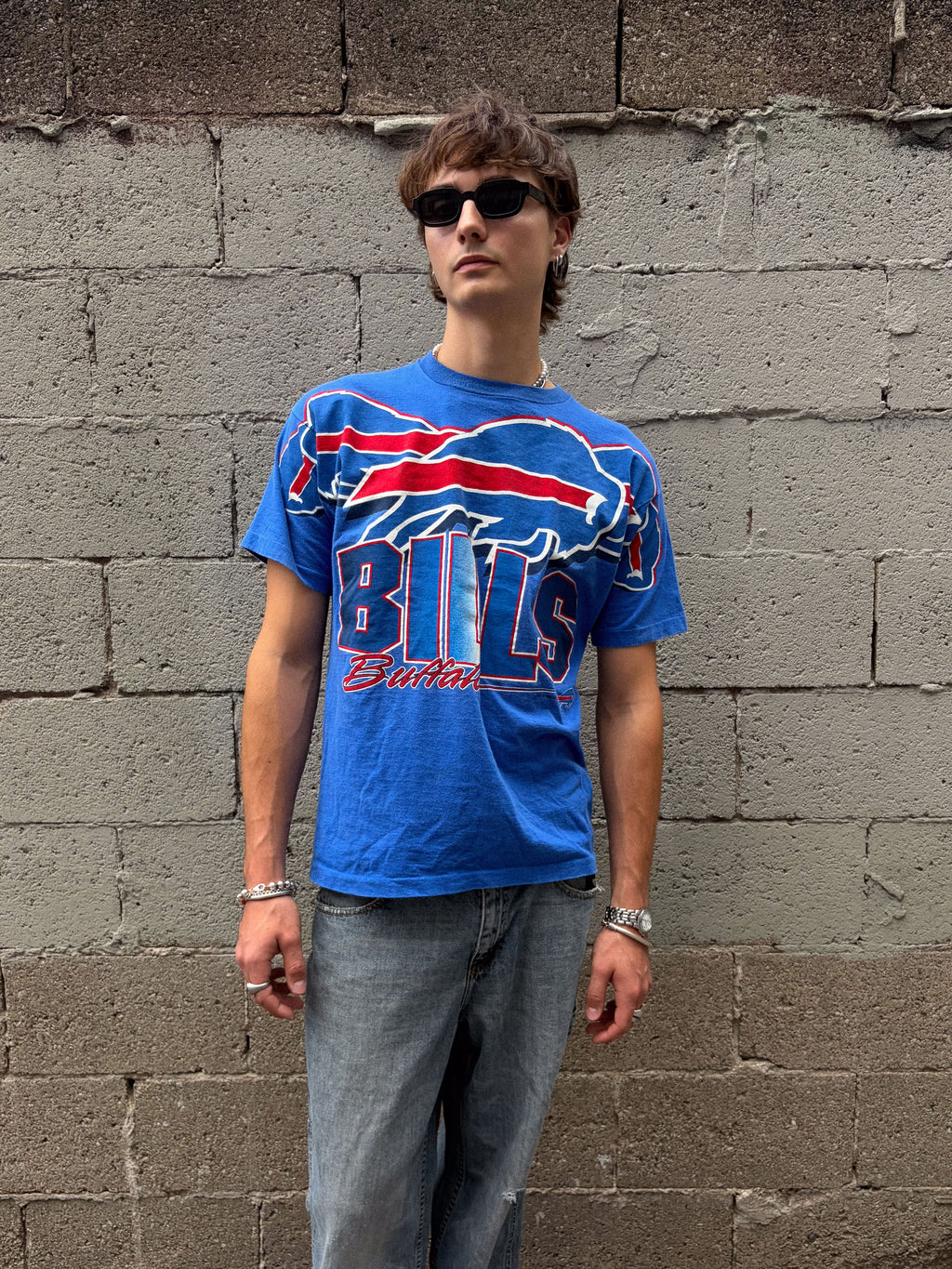 Vintage 1996 Buffalo Bills NFL Big Graphic Spellout Football  T-Shirt Size XL