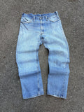 Vintage Plain Pockets Light Wash Thrashed Denim Double Knee Workwear Pants Size 36