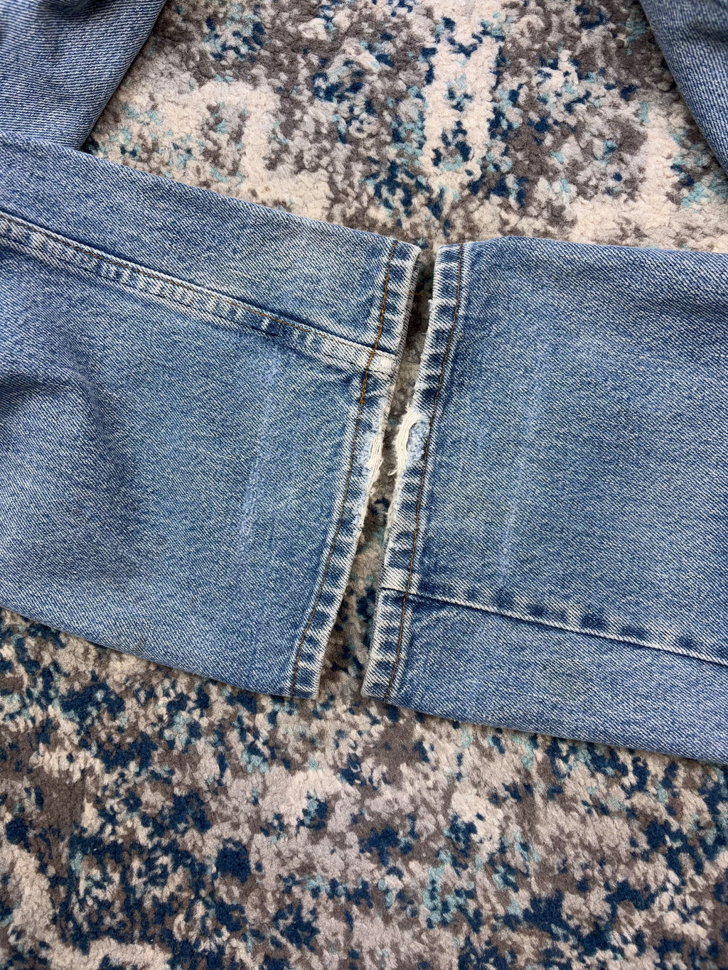 Vintage Plain Pockets Light Wash Thrashed Denim Double Knee Workwear Pants Size 36