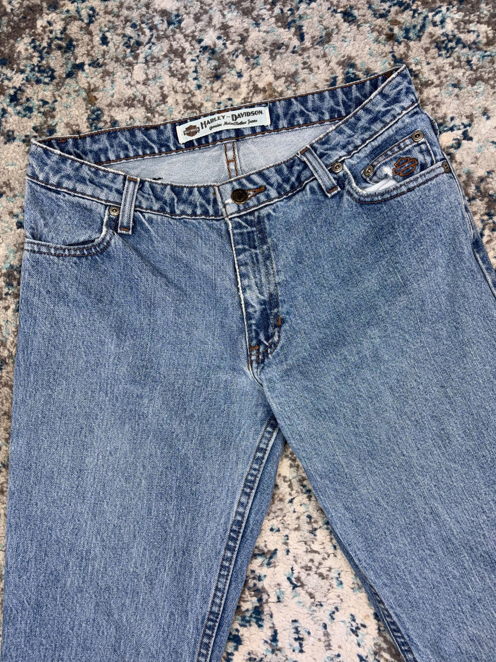 Vintage Womens Harley Davidson Slim Fit Medium Wash Denim Pants Size 30