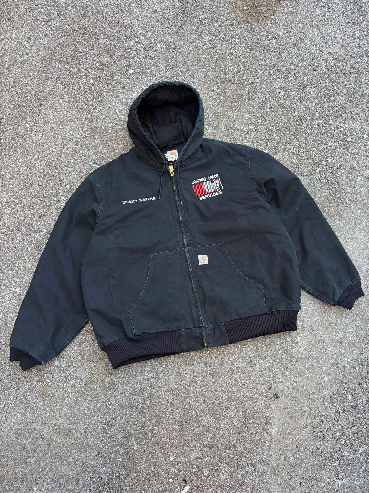 Vintage Carhartt Quilted Lined Canvas Workwear Hooded Active Bomber Jacket Size 2XL