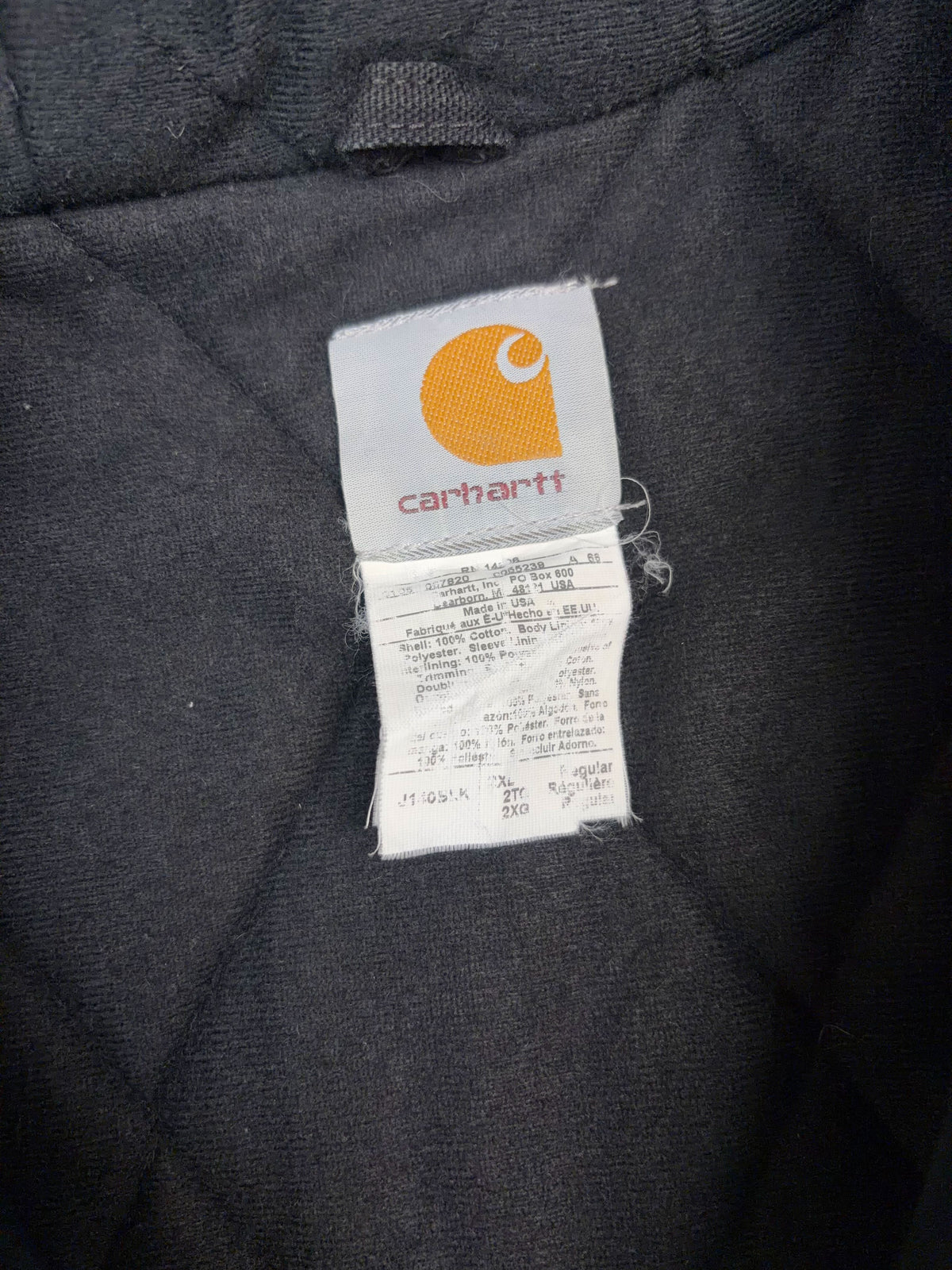Vintage Carhartt Quilted Lined Canvas Workwear Hooded Active Bomber Jacket Size 2XL