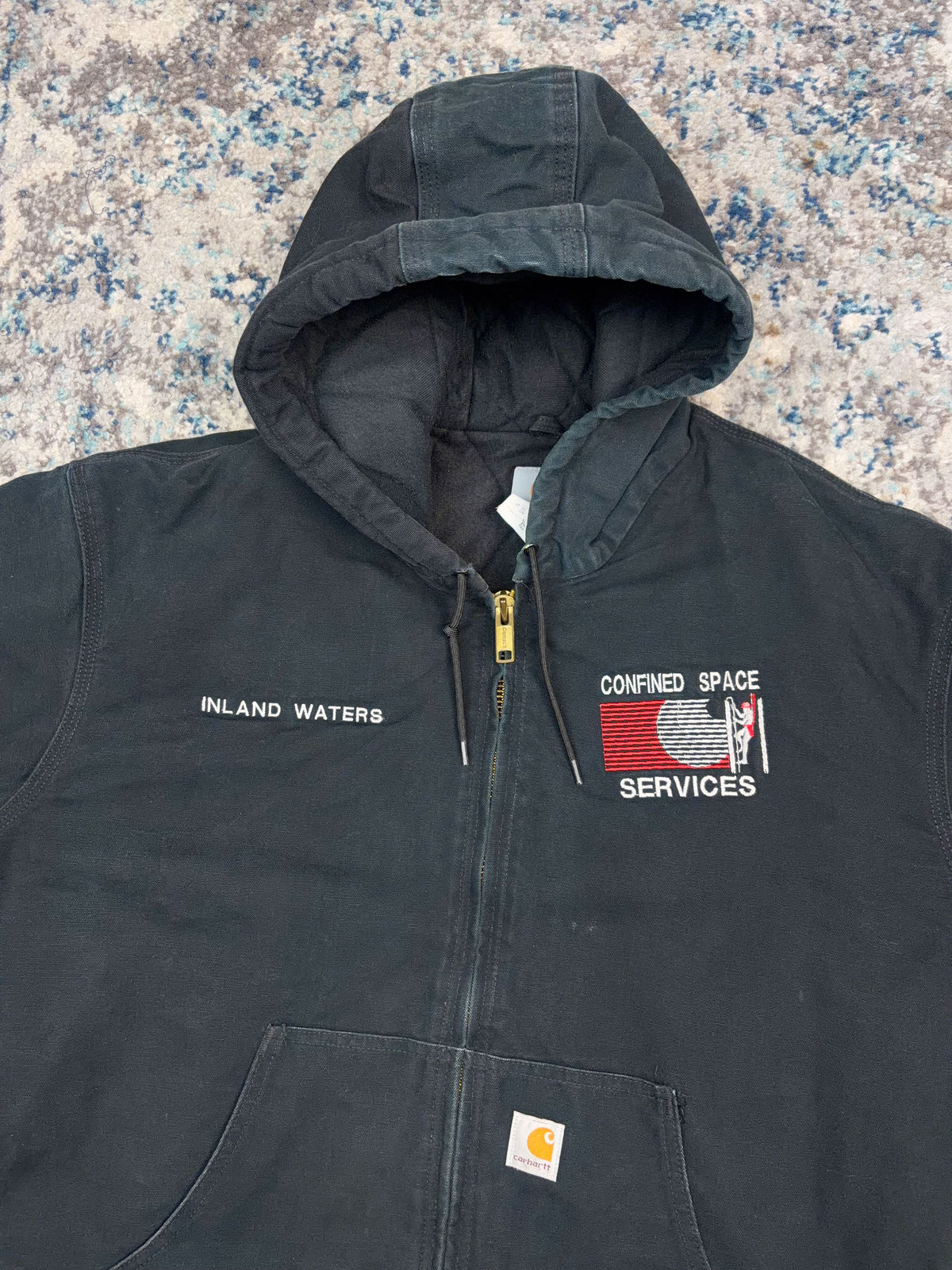 Vintage Carhartt Quilted Lined Canvas Workwear Hooded Active Bomber Jacket Size 2XL