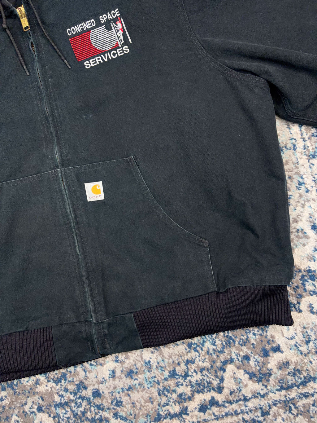Vintage Carhartt Quilted Lined Canvas Workwear Hooded Active Bomber Jacket Size 2XL