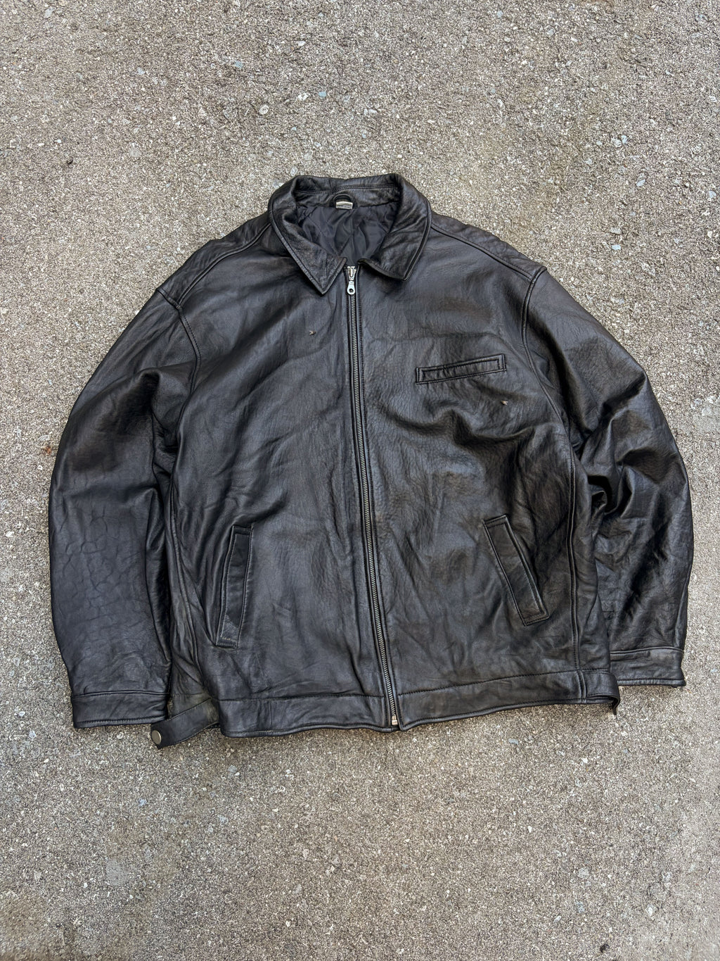 Vintage Quilted Lined Full Zip Faux Leather Jacket Size XL