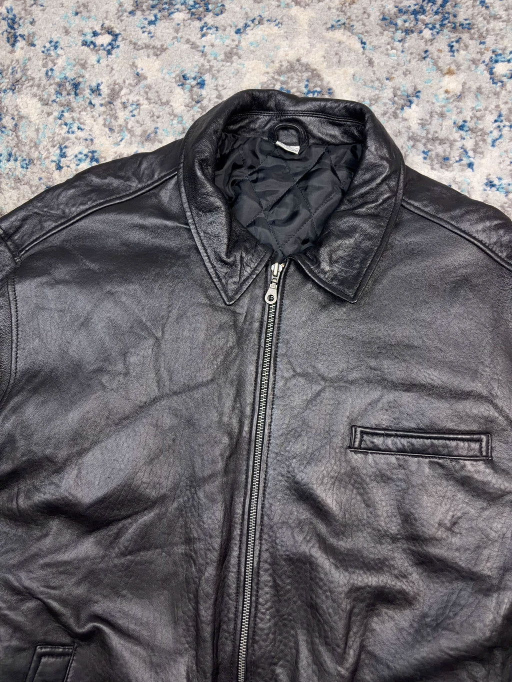 Vintage Quilted Lined Full Zip Faux Leather Jacket Size XL
