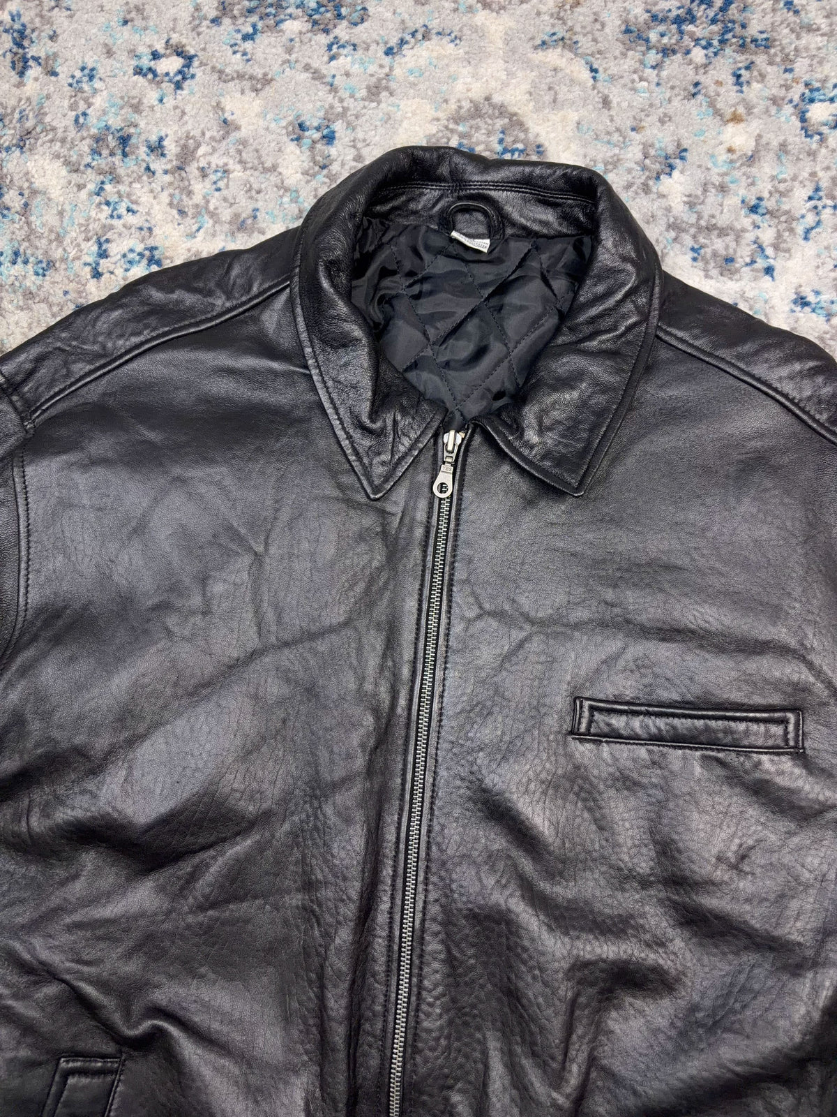 Vintage Quilted Lined Full Zip Faux Leather Jacket Size XL
