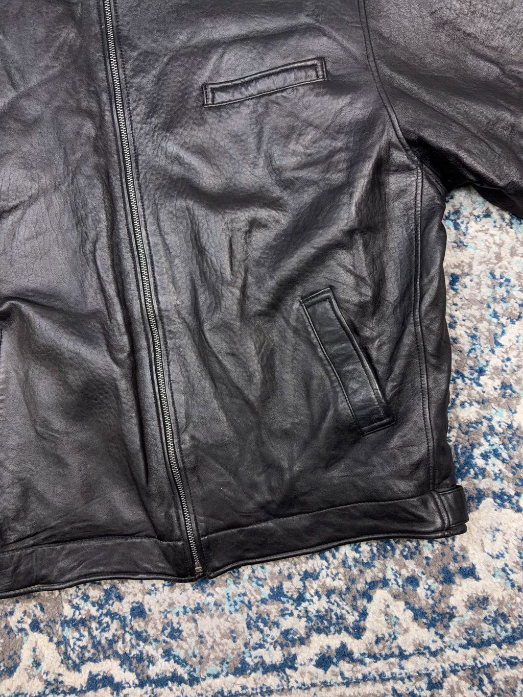 Vintage Quilted Lined Full Zip Faux Leather Jacket Size XL