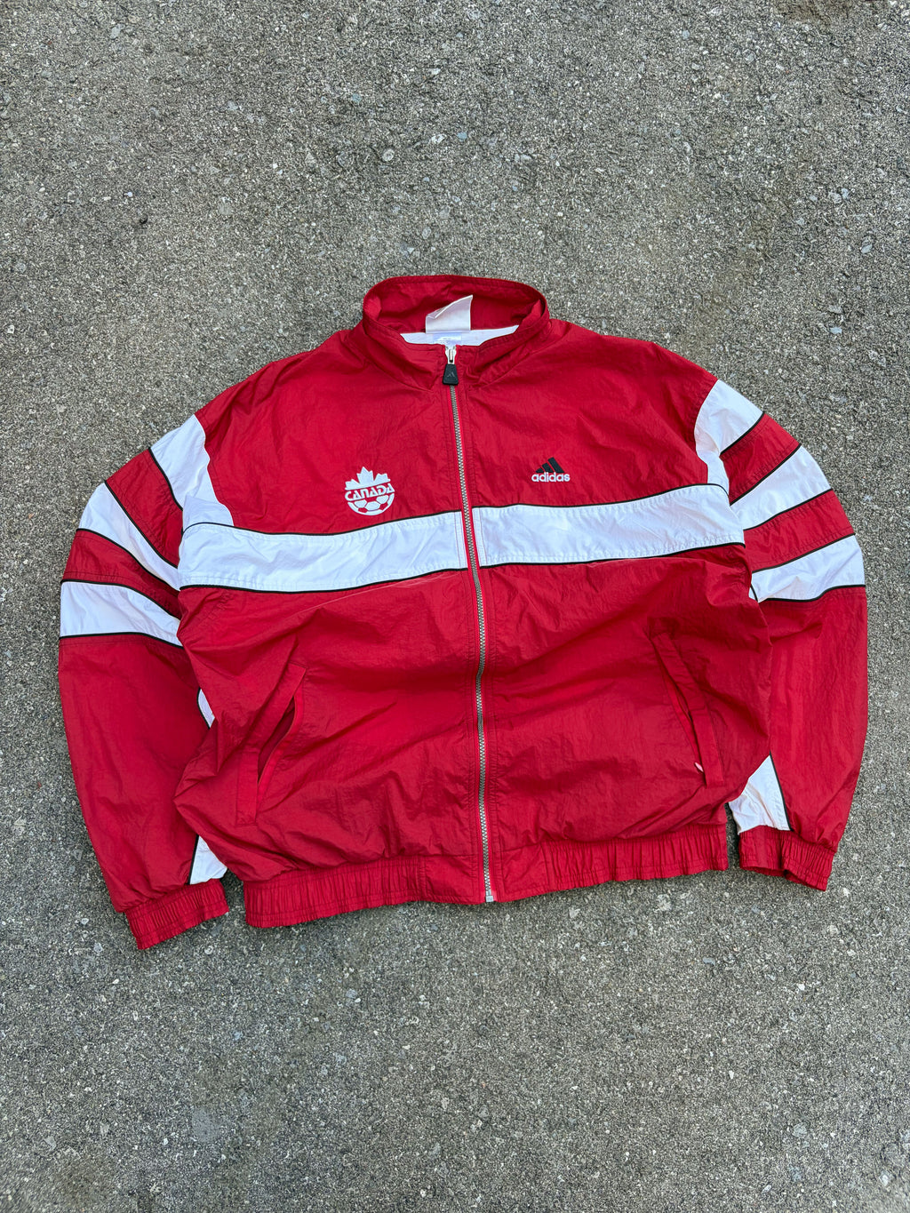 Vintage 90s Adidas Team Canada Embroidered Logo Striped Windbreaker Jacket Size Large