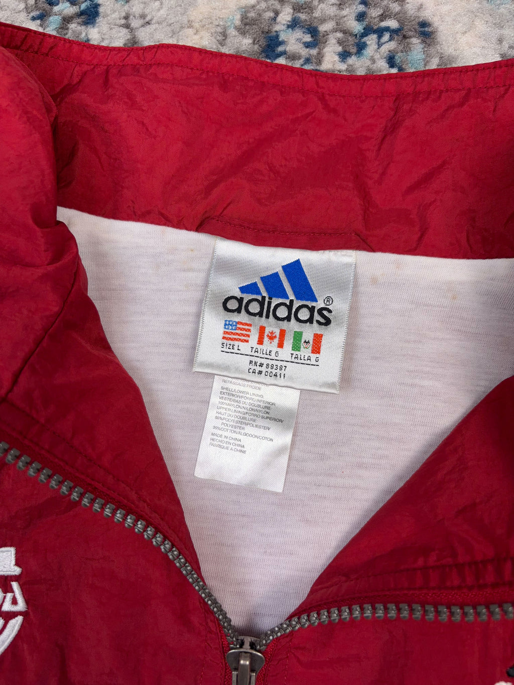 Vintage 90s Adidas Team Canada Embroidered Logo Striped Windbreaker Jacket Size Large