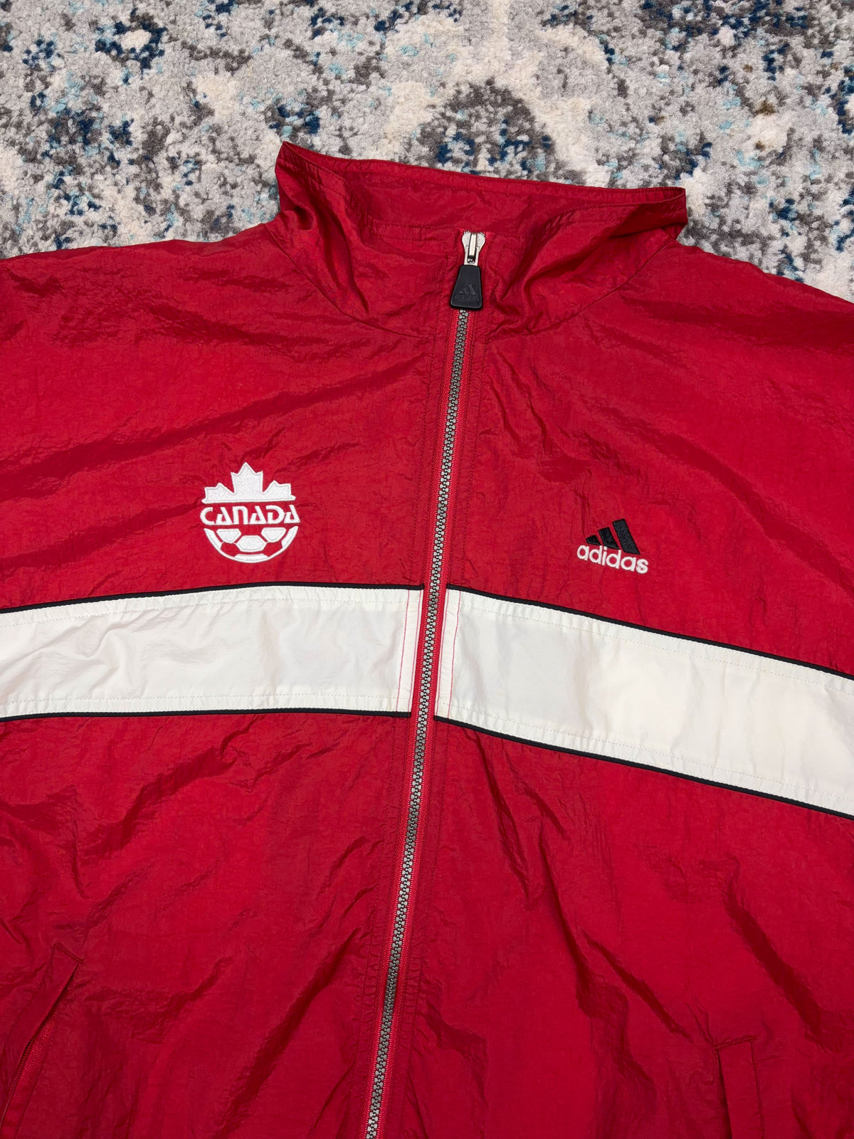 Vintage 90s Adidas Team Canada Embroidered Logo Striped Windbreaker Jacket Size Large
