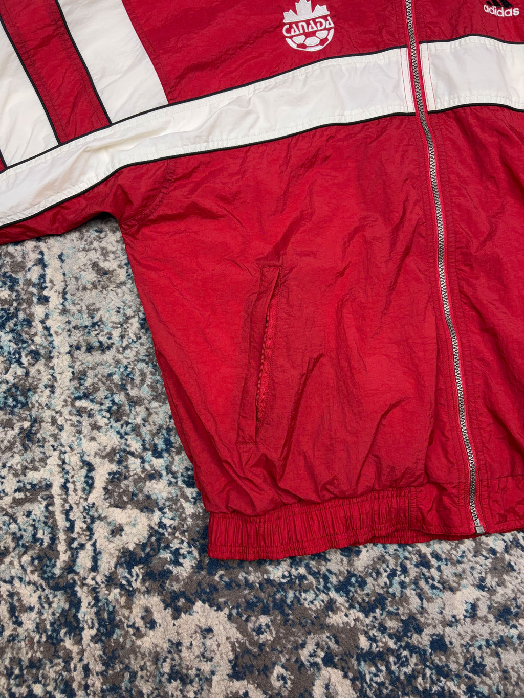 Vintage 90s Adidas Team Canada Embroidered Logo Striped Windbreaker Jacket Size Large