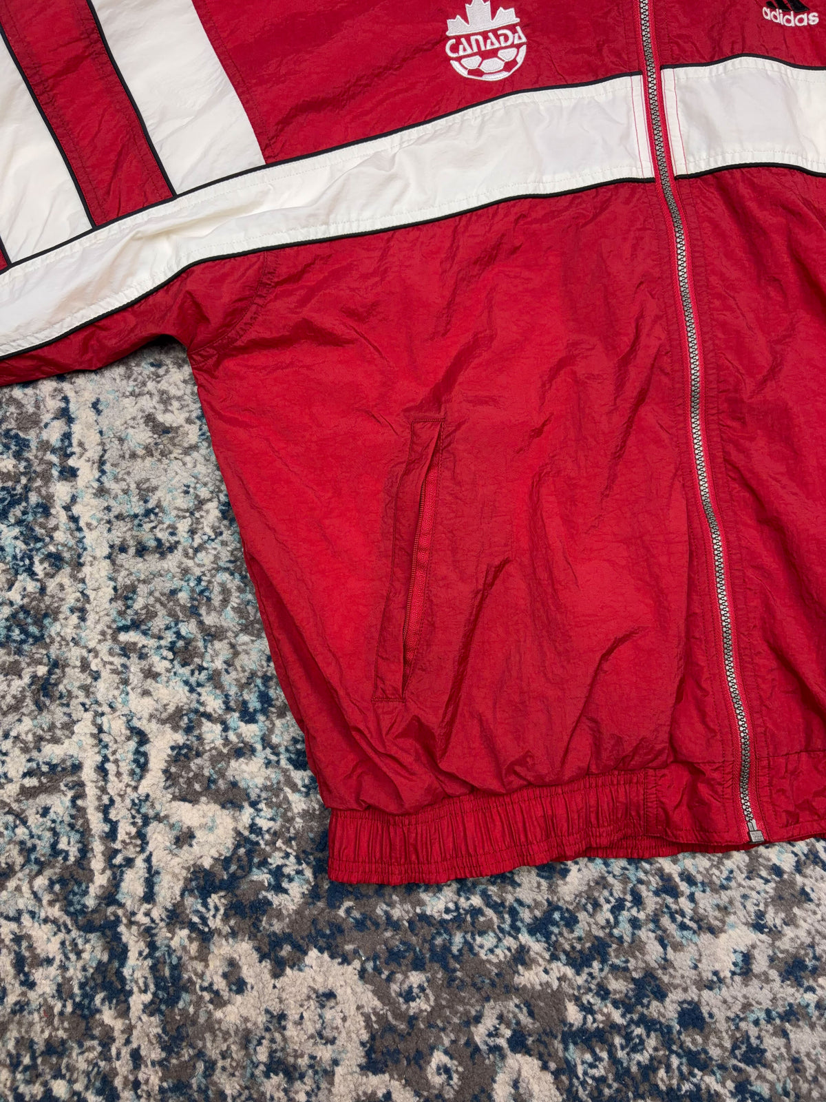 Vintage 90s Adidas Team Canada Embroidered Logo Striped Windbreaker Jacket Size Large