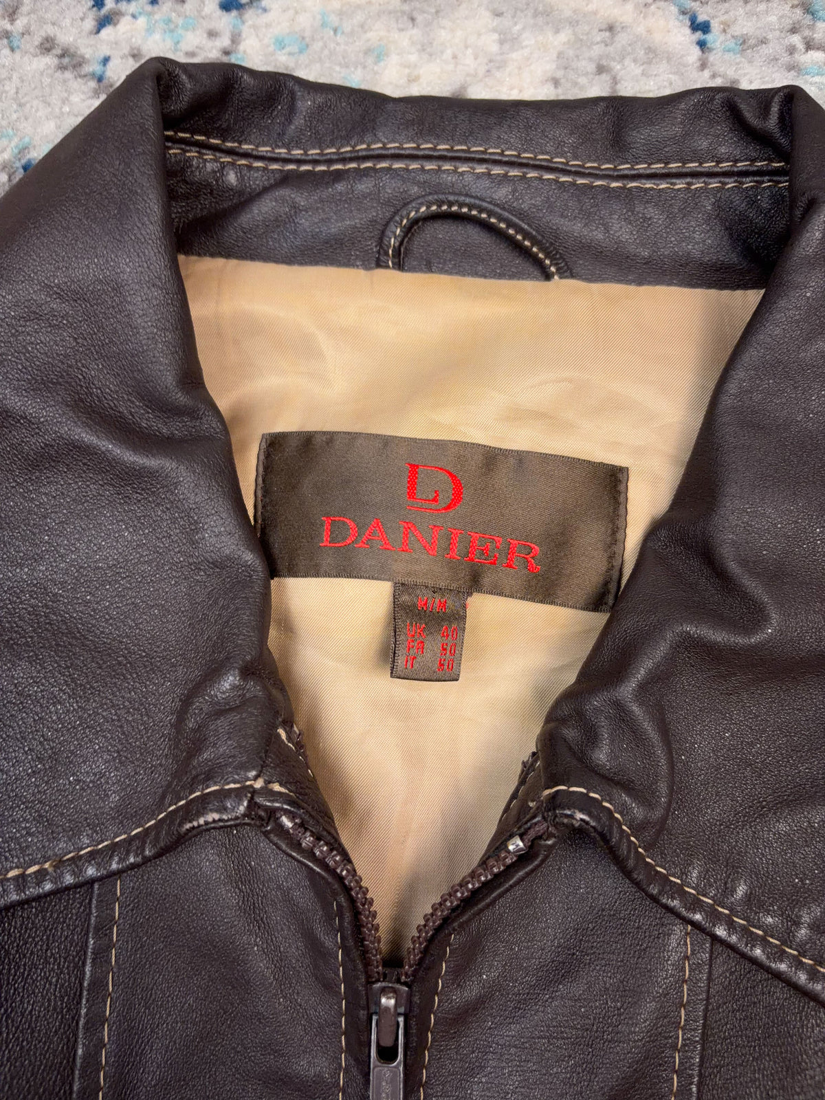 Vintage Danier Contrast Stitch Full Zip Genuine Brown Leather Jacket Size Medium