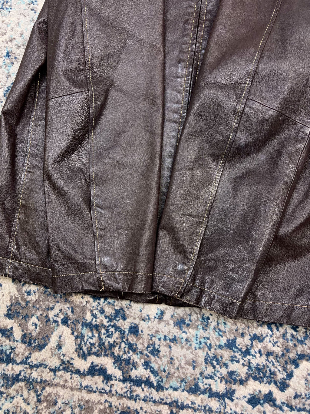 Vintage Danier Contrast Stitch Full Zip Genuine Brown Leather Jacket Size Medium