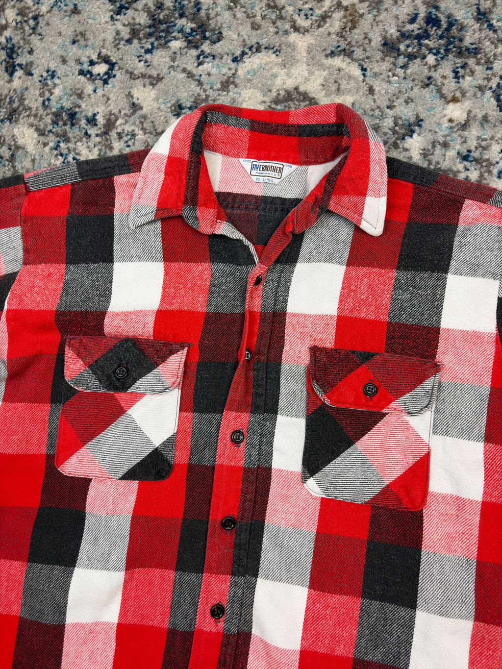 Vintage 90s Five Brother Plaid Double Pocket Long Sleeve Button Up Shirt Size Large