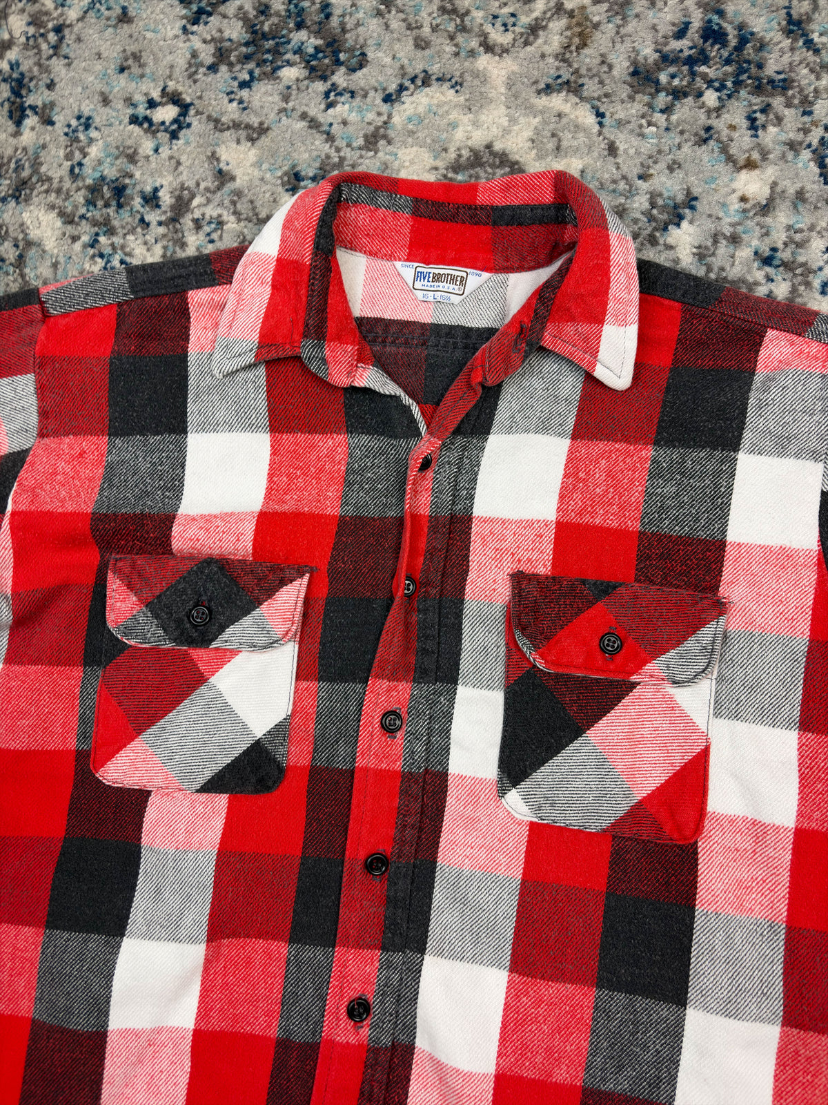 Vintage 90s Five Brother Plaid Double Pocket Long Sleeve Button Up Shirt Size Large