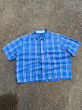 Vintage Chaps Ralph Lauren Plaid Short Sleeve Reworked Cropped Button Up Shirt Size XL