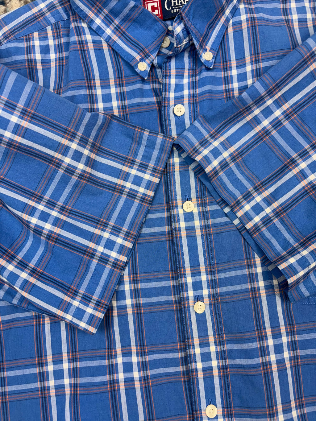 Vintage Chaps Ralph Lauren Plaid Short Sleeve Reworked Cropped Button Up Shirt Size XL