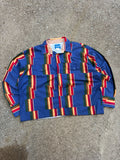 Vintage 90s Wrangler Blue Pearl Snap Aztec Stripe Reworked Cropped Button Up Shirt Size 2XL