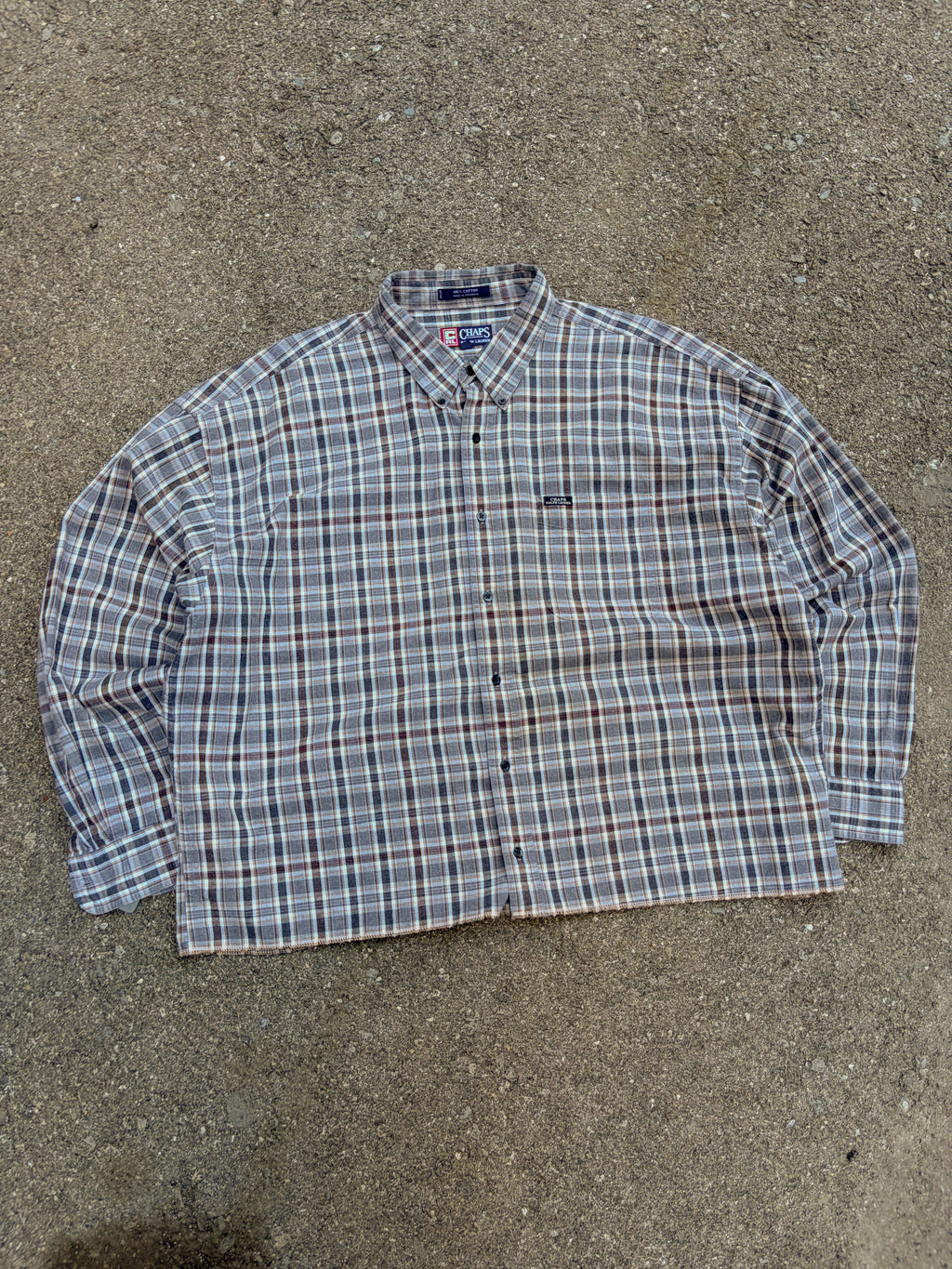 Vintage Chaps Ralph Lauren Embroidered Patch Plaid Reworked Cropped Button Up Shirt Size 2XL
