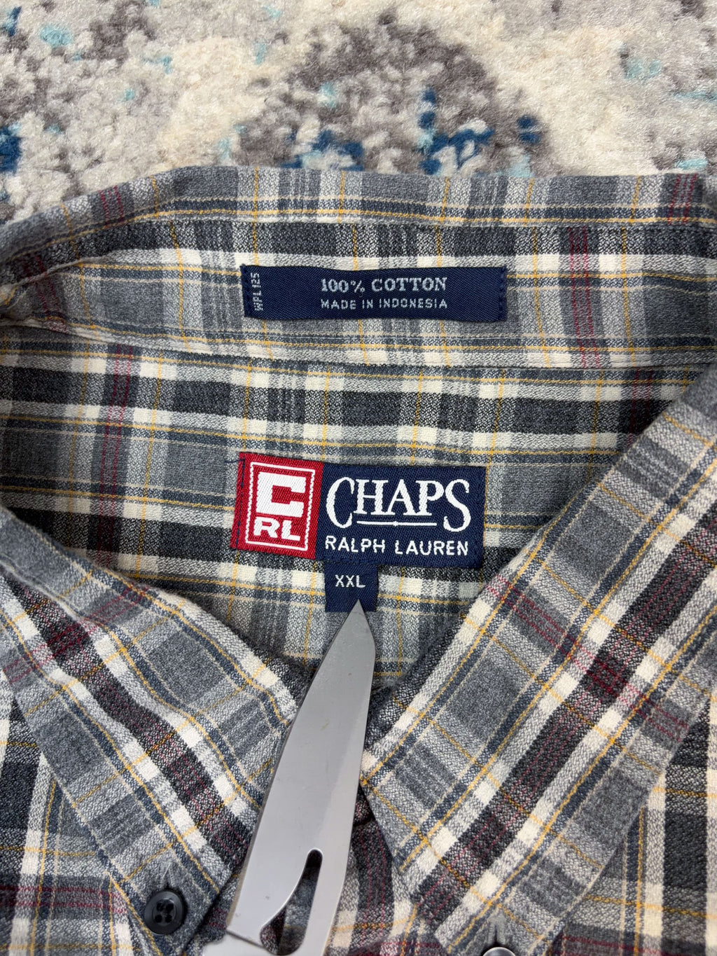 Vintage Chaps Ralph Lauren Embroidered Patch Plaid Reworked Cropped Button Up Shirt Size 2XL