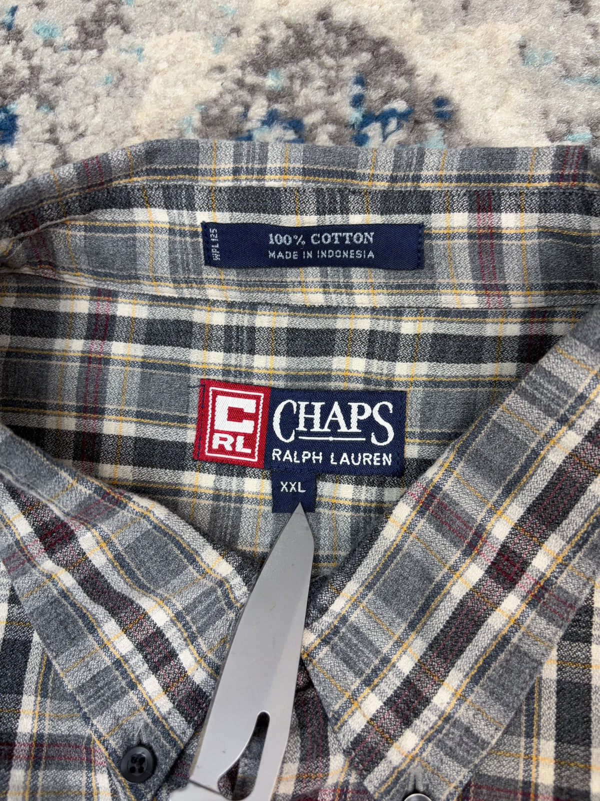 Vintage Chaps Ralph Lauren Embroidered Patch Plaid Reworked Cropped Button Up Shirt Size 2XL