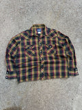 Vintage Wrangler Pearl Snap Plaid Long Sleeve Reworked Cropped Button Up Shirt Size XL