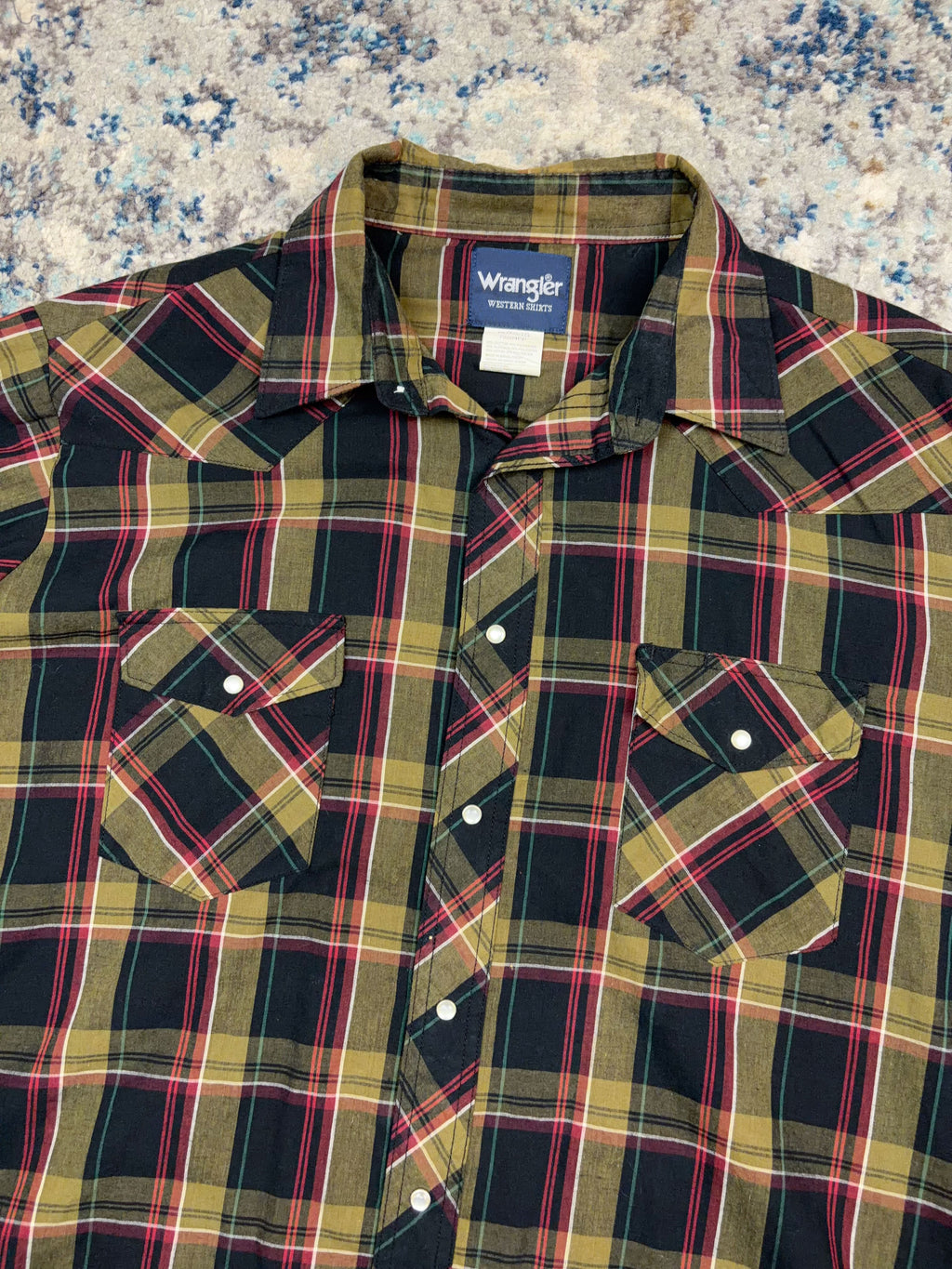 Vintage Wrangler Pearl Snap Plaid Long Sleeve Reworked Cropped Button Up Shirt Size XL