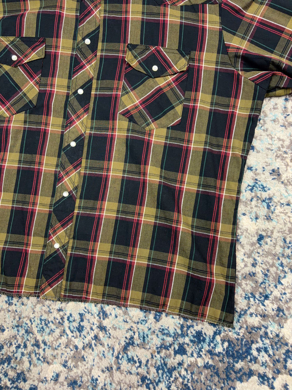 Vintage Wrangler Pearl Snap Plaid Long Sleeve Reworked Cropped Button Up Shirt Size XL