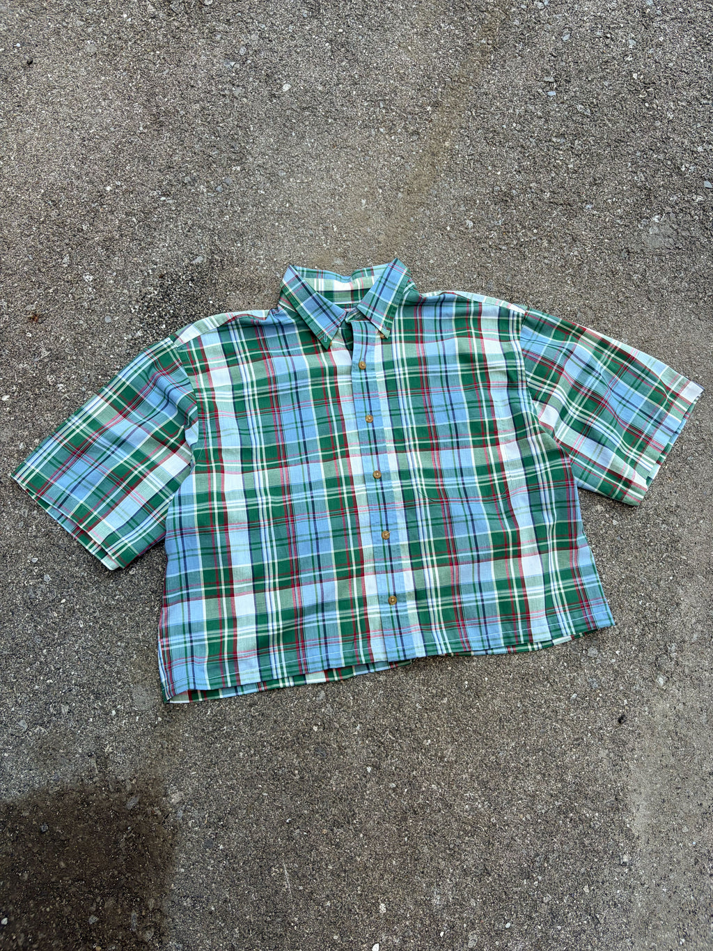 Vintage Windridge Plaid Single Pocket Shirt Sleeve Reworked Cropped Button Up Shirt Size Small