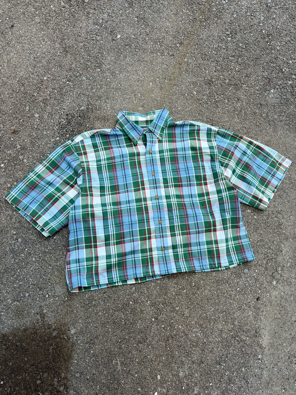 Vintage Windridge Plaid Single Pocket Shirt Sleeve Reworked Cropped Button Up Shirt Size Small