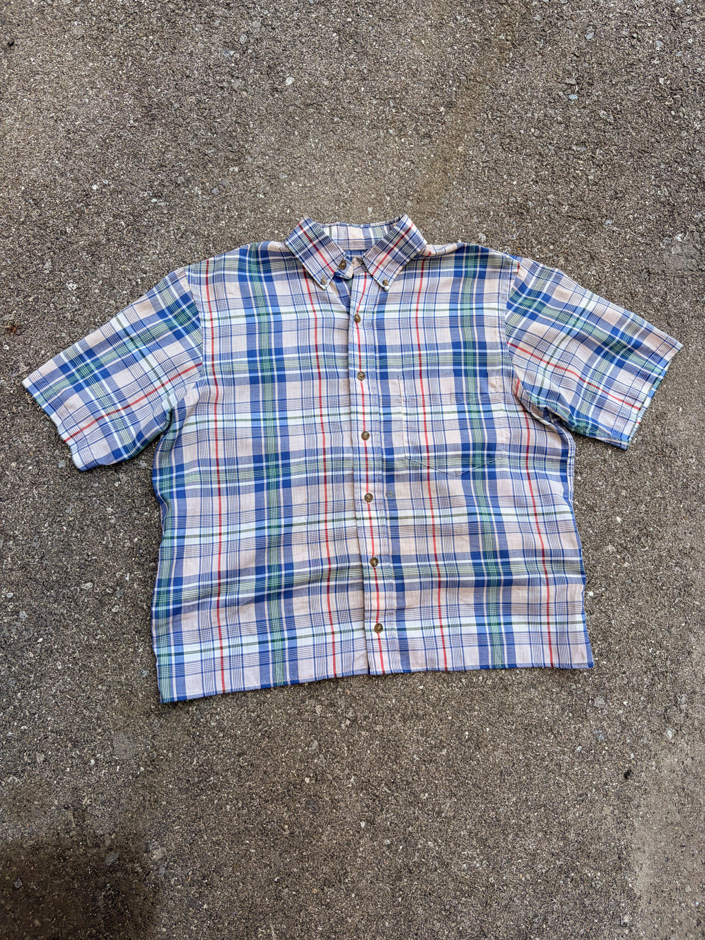 Vintage The Arrow Company Plaid Short Sleeve Reworked Cropped Button Up Shirt Size Medium