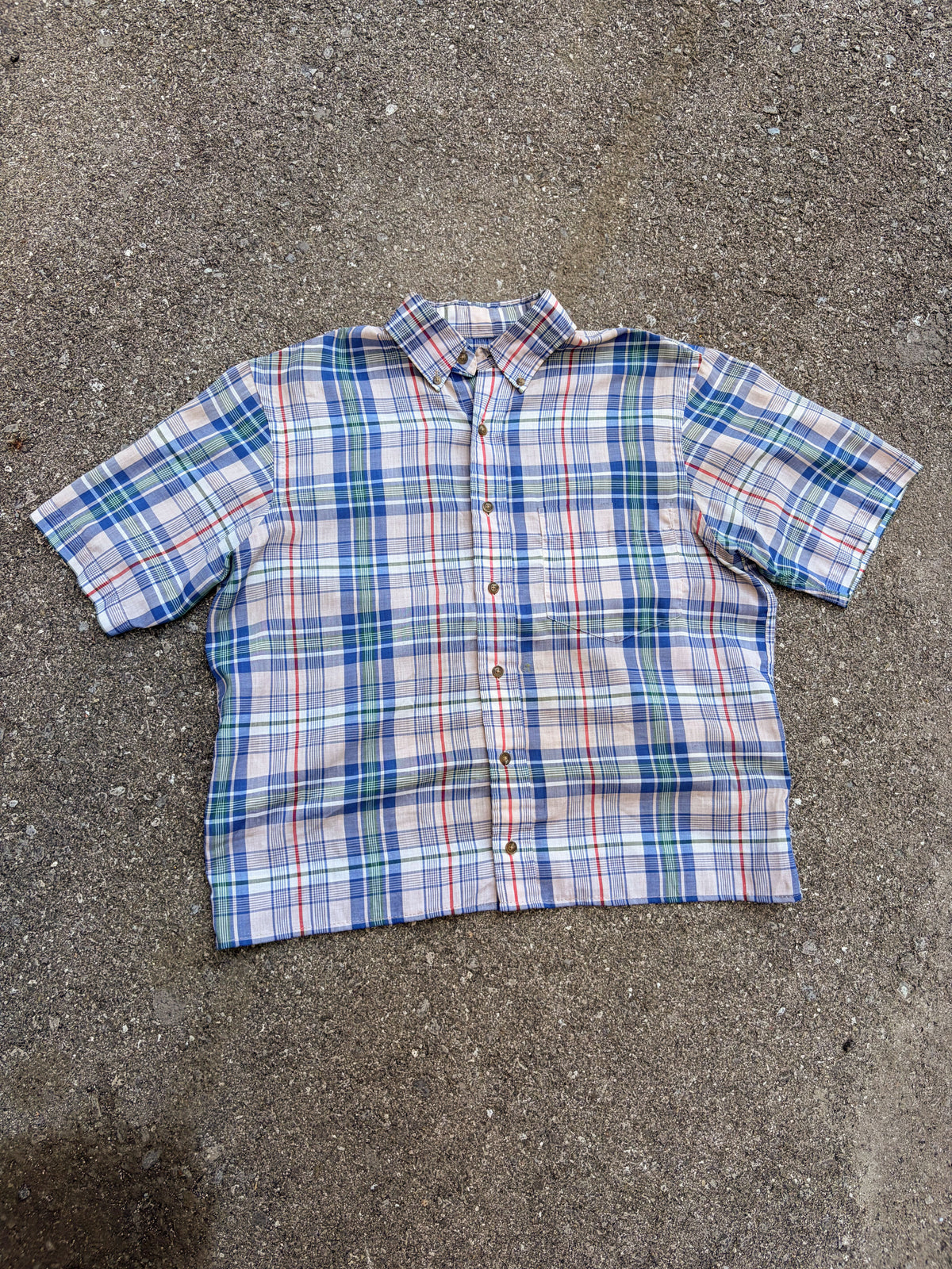 Vintage The Arrow Company Plaid Short Sleeve Reworked Cropped Button Up Shirt Size Medium