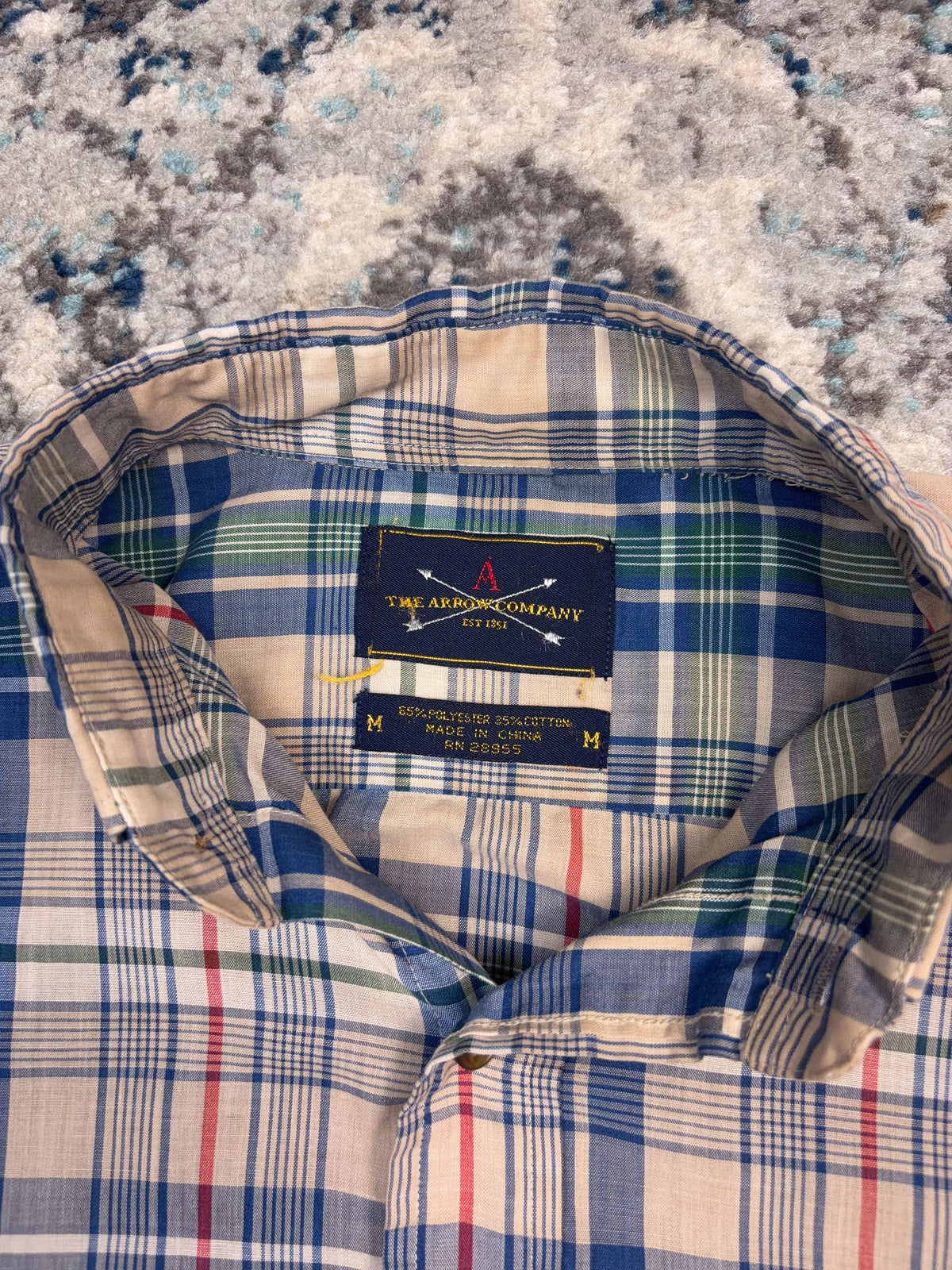Vintage The Arrow Company Plaid Short Sleeve Reworked Cropped Button Up Shirt Size Medium