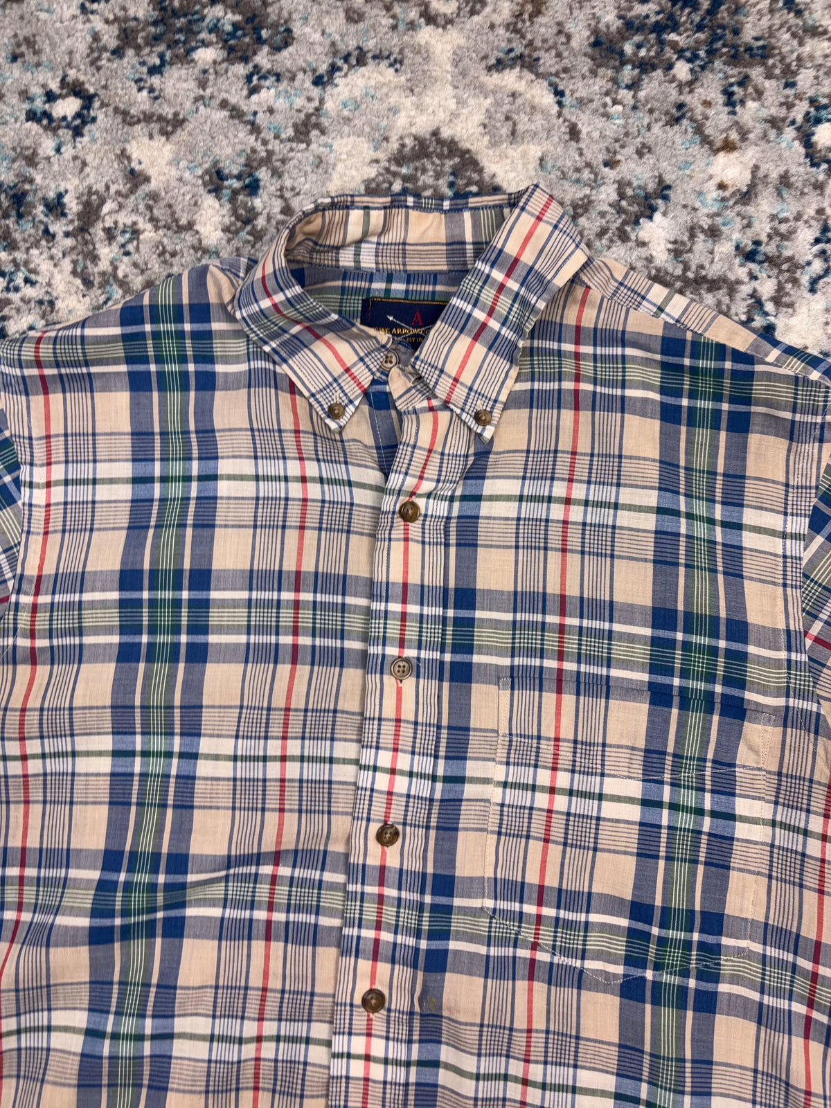 Vintage The Arrow Company Plaid Short Sleeve Reworked Cropped Button Up Shirt Size Medium