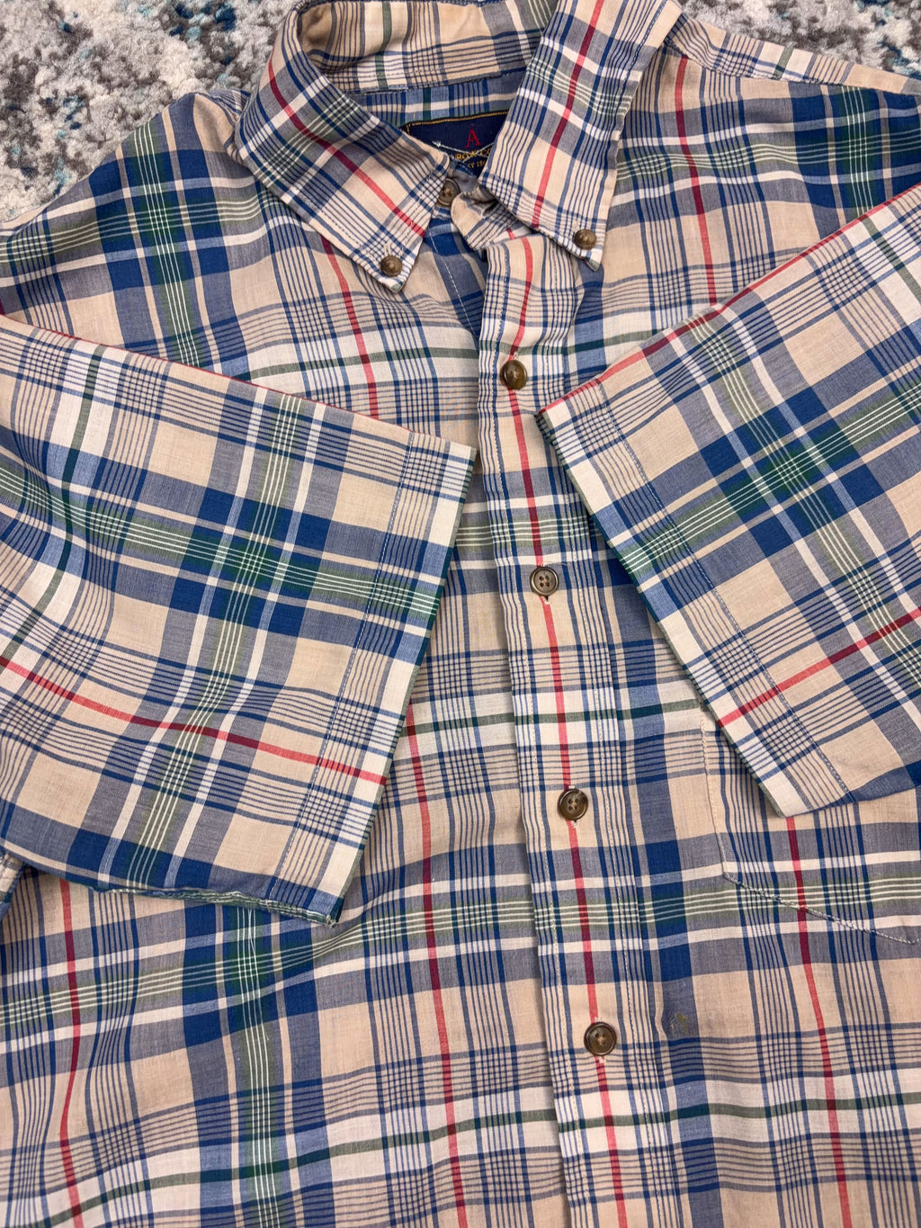 Vintage The Arrow Company Plaid Short Sleeve Reworked Cropped Button Up Shirt Size Medium