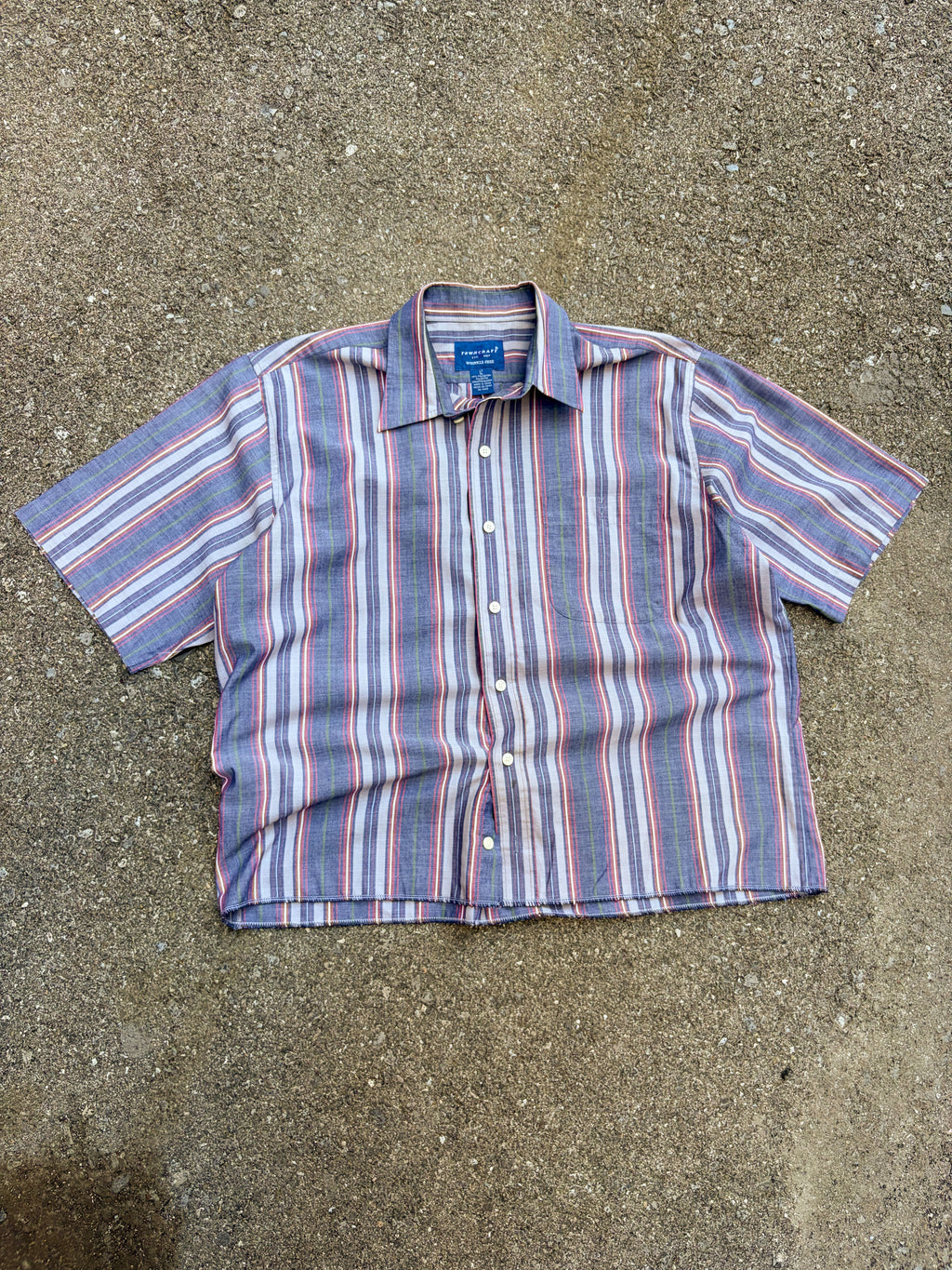 Vintage Towncraft Striped Short Sleeve Reworked Cropped Button Up Shirt Size LT