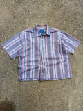Vintage Towncraft Striped Short Sleeve Reworked Cropped Button Up Shirt Size LT