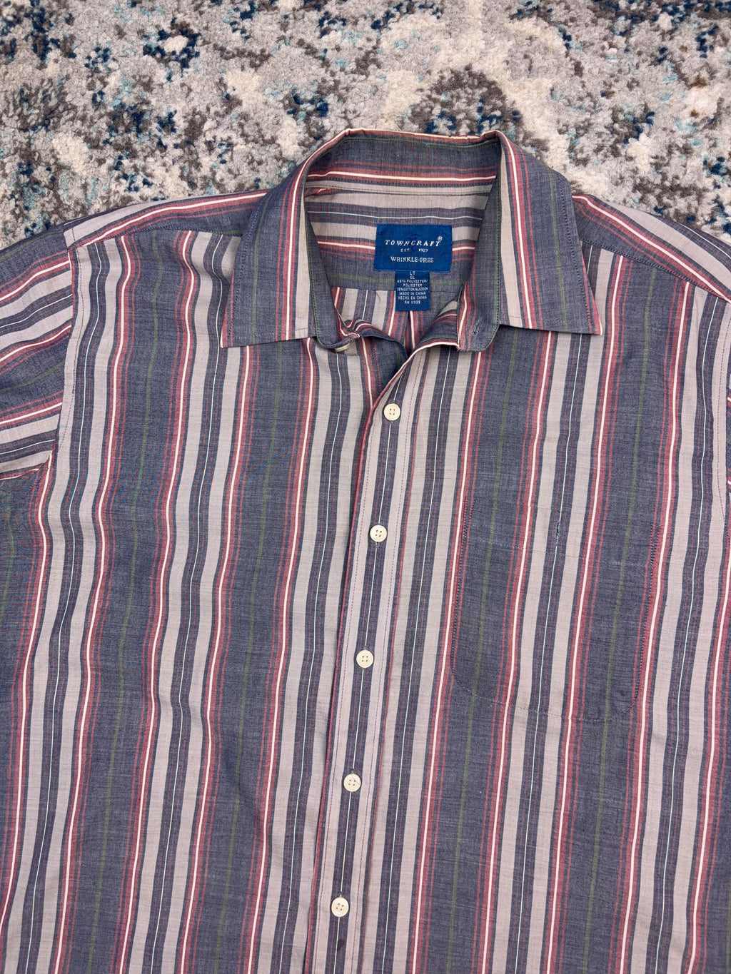 Vintage Towncraft Striped Short Sleeve Reworked Cropped Button Up Shirt Size LT