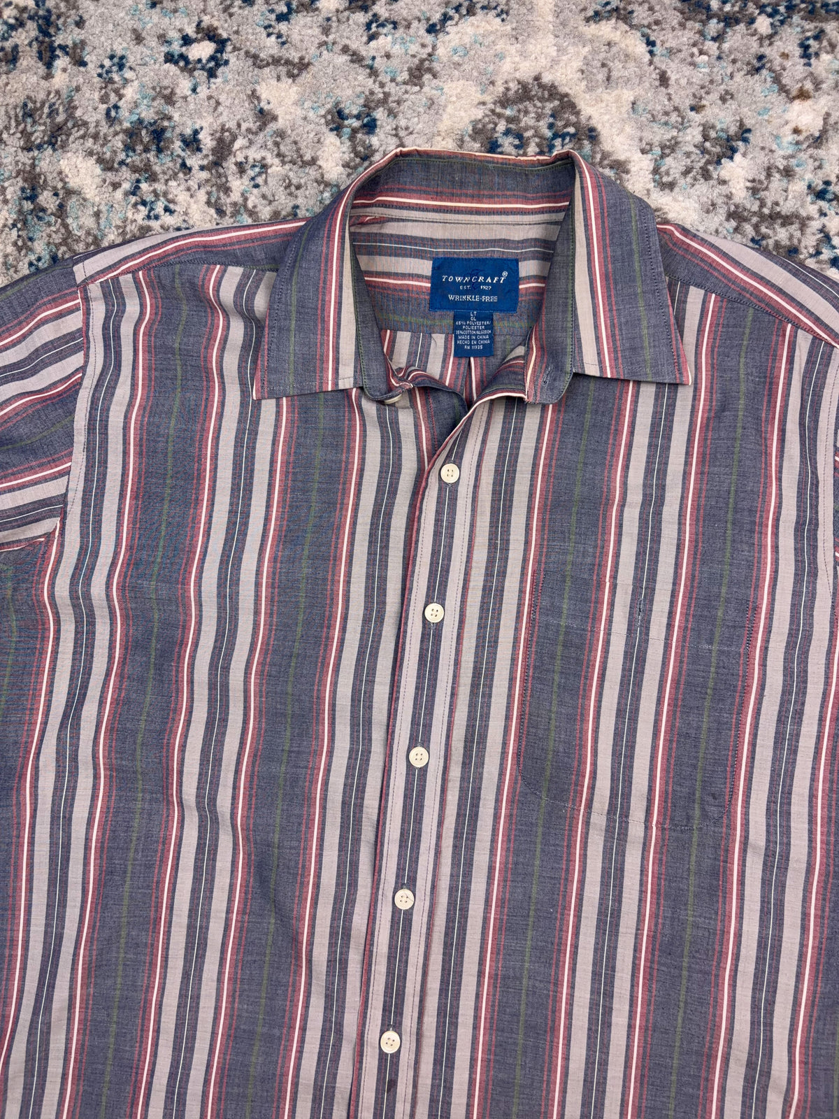 Vintage Towncraft Striped Short Sleeve Reworked Cropped Button Up Shirt Size LT
