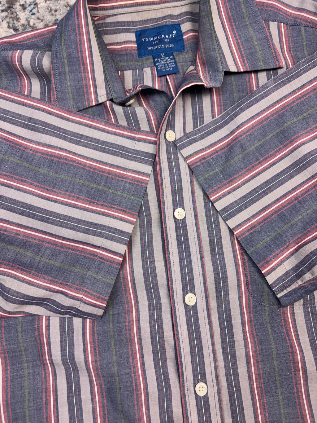 Vintage Towncraft Striped Short Sleeve Reworked Cropped Button Up Shirt Size LT