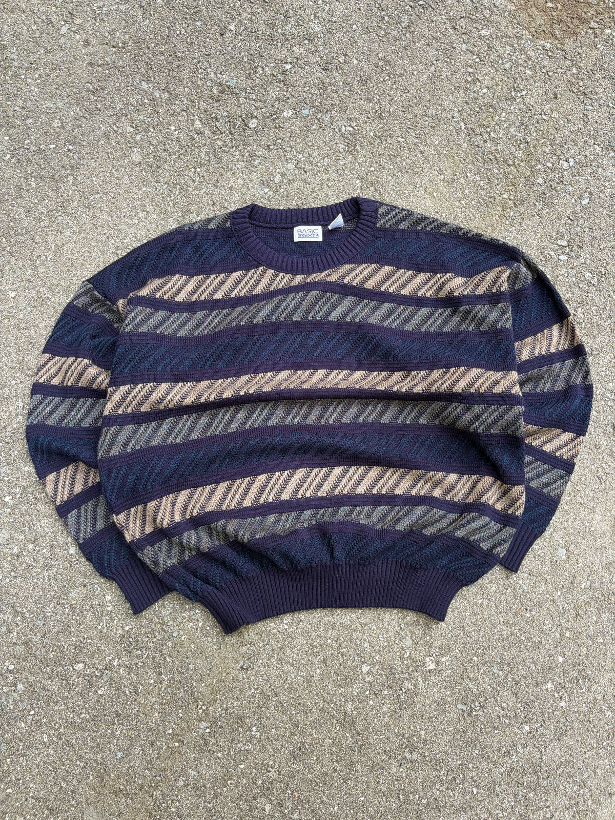 Vintage Basic Editions Striped Pattern Pullover Knit Sweater Size 3XL