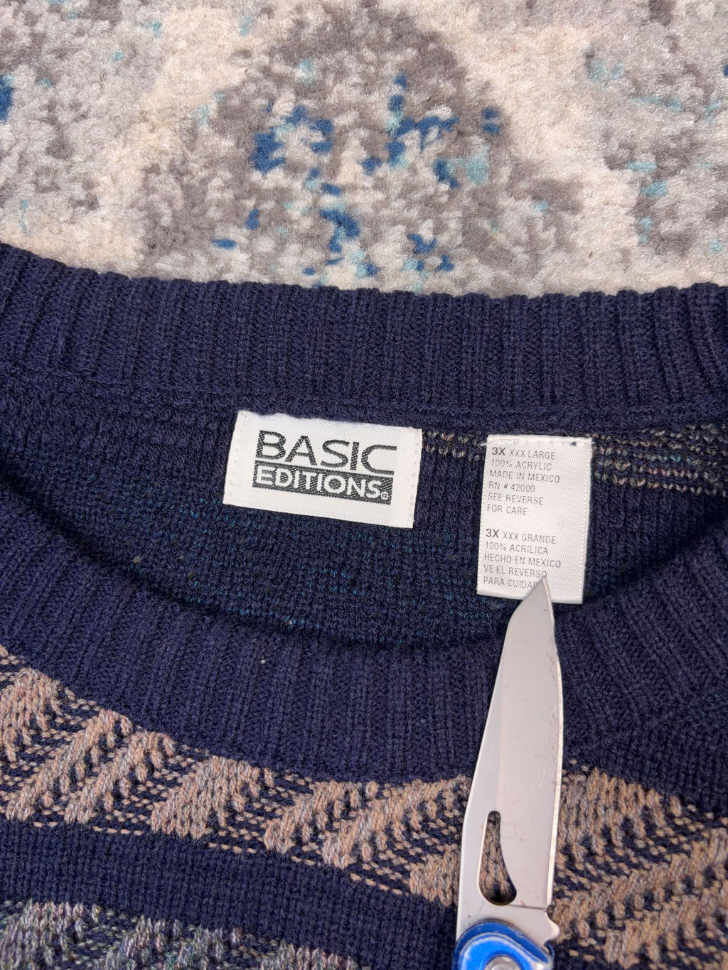 Vintage Basic Editions Striped Pattern Pullover Knit Sweater Size 3XL